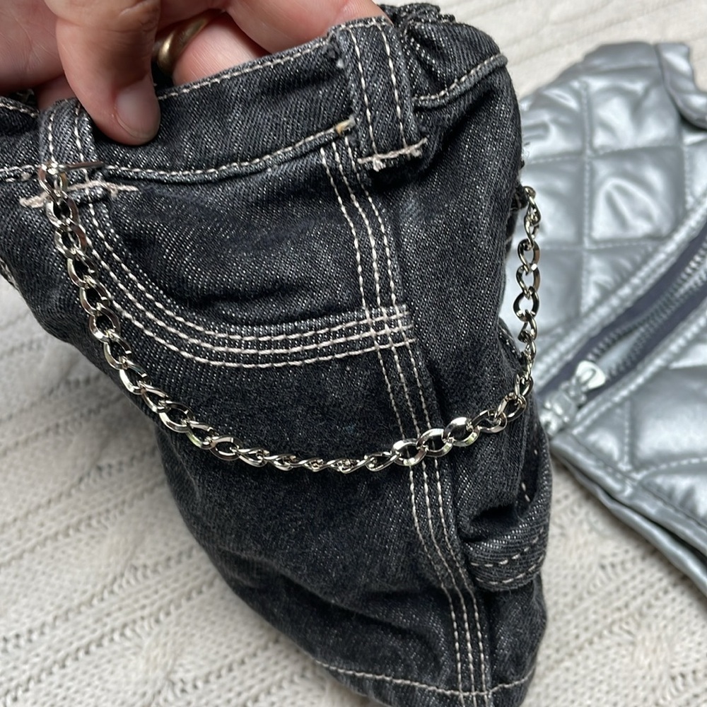 Build a Bear black denim jeans & silver puffer vest chain/pocket detail- jeans - Picture 4 of 10